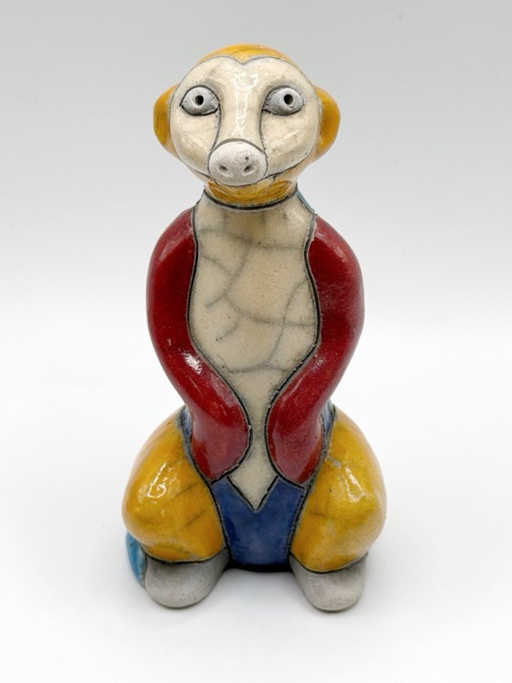 Handmade‎ Raku Meerkat Figurine MultiColored Signed Made South Africa